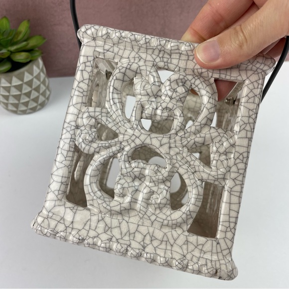 White Silver Black Crackled Square Handle Plant Holder Home Decor Accent - Picture 3 of 5